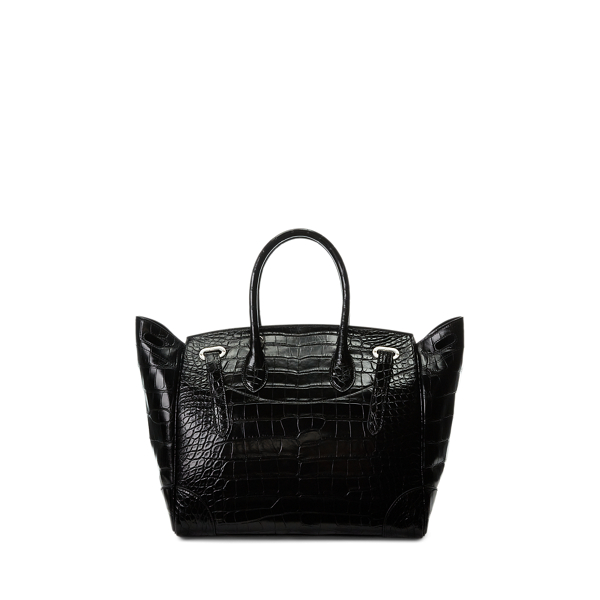 トートバッグ Ralph Lauren Leather Soft Ricky 33 Bag (435189535001 BLACK) Soft Ricky 33 Calfskin-Trim Canvas Bag