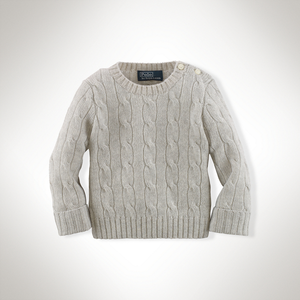 Light Grey Heather Cable-Knit Cashmere Sweater Baby 1