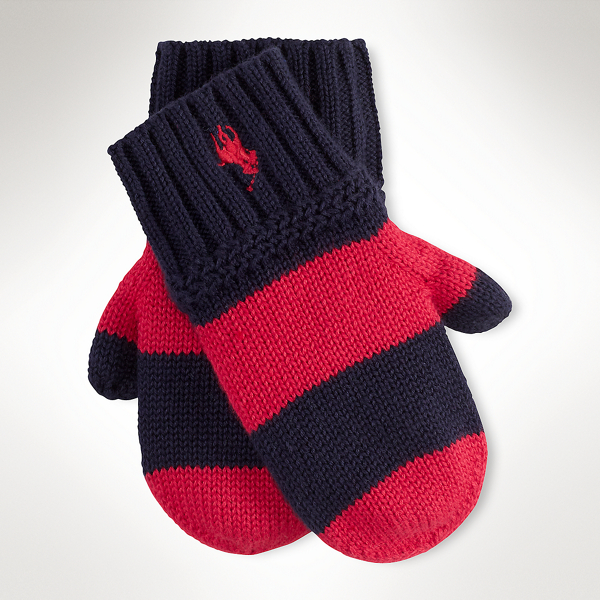 Rl Navy/Red Striped Cotton Mittens Baby Boy 1