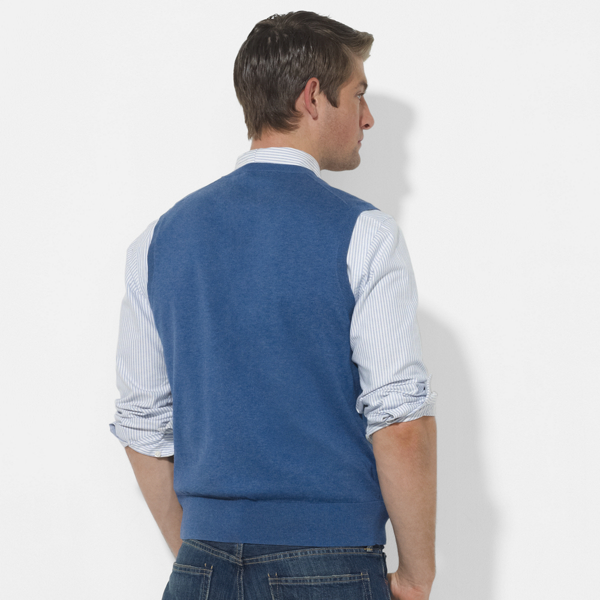 Shale Blue Heather Cotton V-Neck Vest Polo Ralph Lauren 2