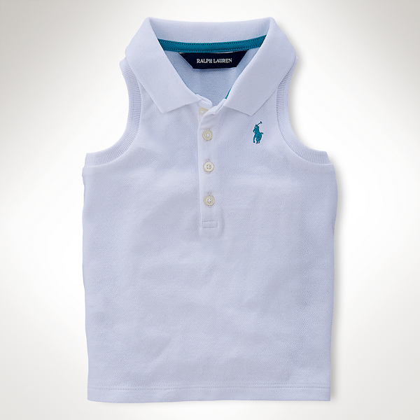 White Sleeveless Cotton Polo Shirt Baby Girl 1