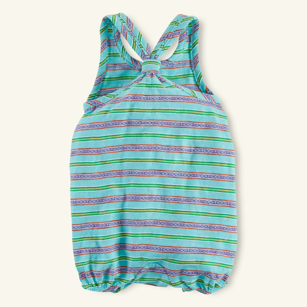 Vacation Blue Multi Cotton Henley Bubble Shortall Baby Girl 2