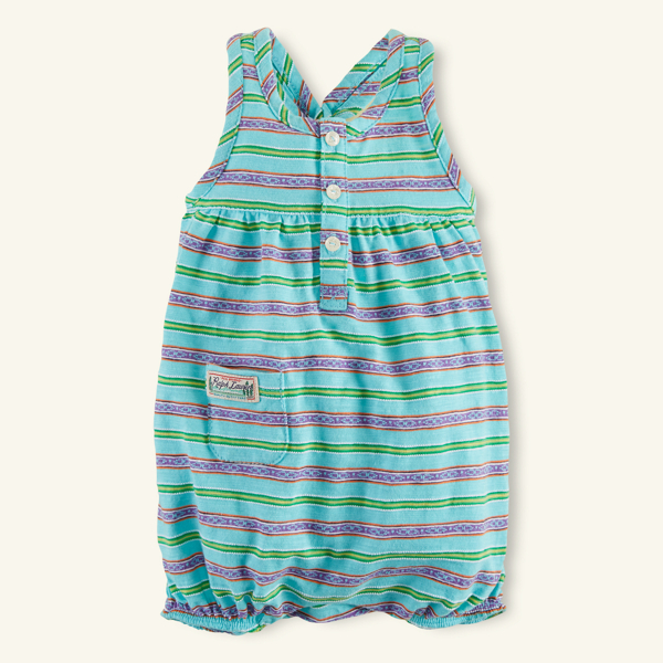 Vacation Blue Multi Cotton Henley Bubble Shortall Baby Girl 3