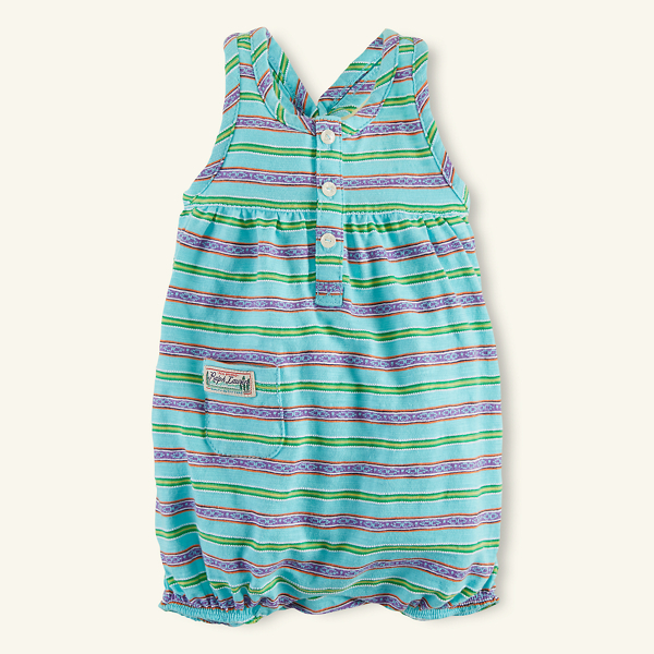 Vacation Blue Multi Cotton Henley Bubble Shortall Baby Girl 1