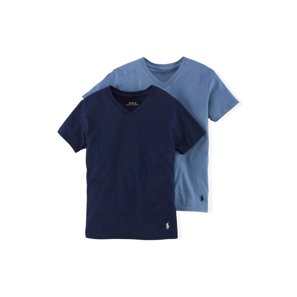 Blue Solid Cotton V-Neck 2-Pack Boys 2