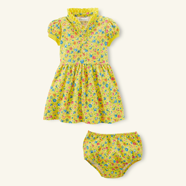 Yellow Multi Floral Cotton Polo Dress Baby Girl 2
