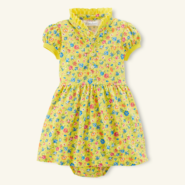 Yellow Multi Floral Cotton Polo Dress Baby Girl 3