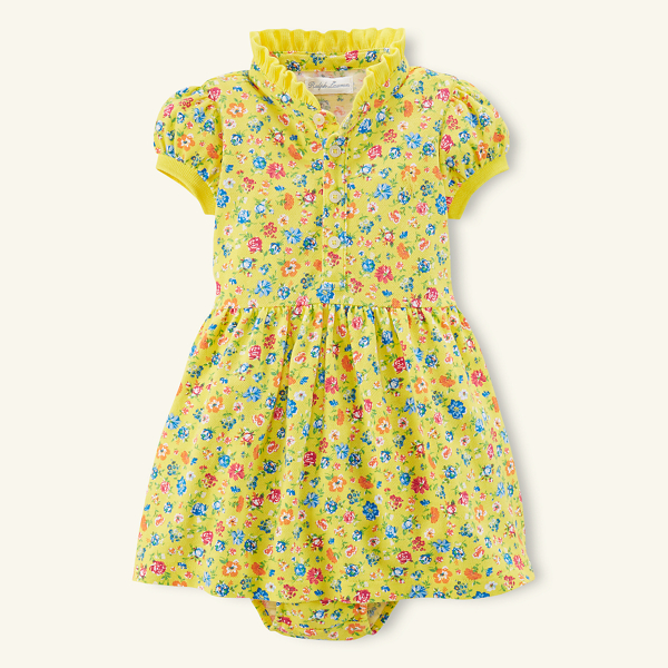 Yellow Multi Floral Cotton Polo Dress Baby Girl 1