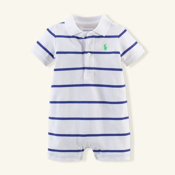 White Multi Striped Cotton Polo Shortall Baby Boy 2