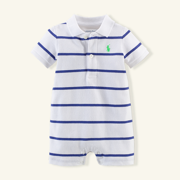 White Multi Striped Cotton Polo Shortall Baby Boy 1