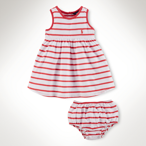 Washed Red Multi Striped Ruffled Cotton Dress Baby Girl 2