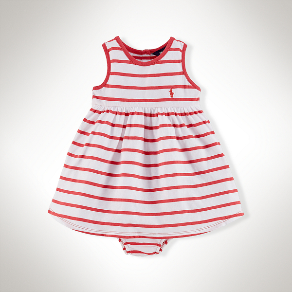 Washed Red Multi Striped Ruffled Cotton Dress Baby Girl 1