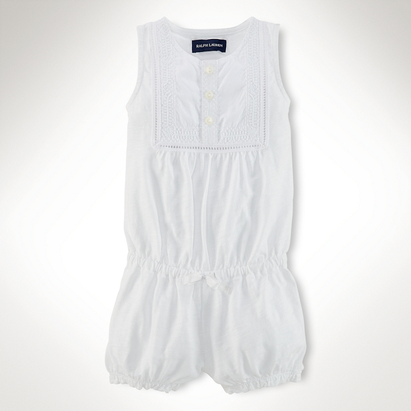 White Embroidered-Bib Cotton Romper Baby Girl 1