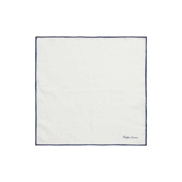 White/Navy Tipped Linen Pocket Square Purple Label 2