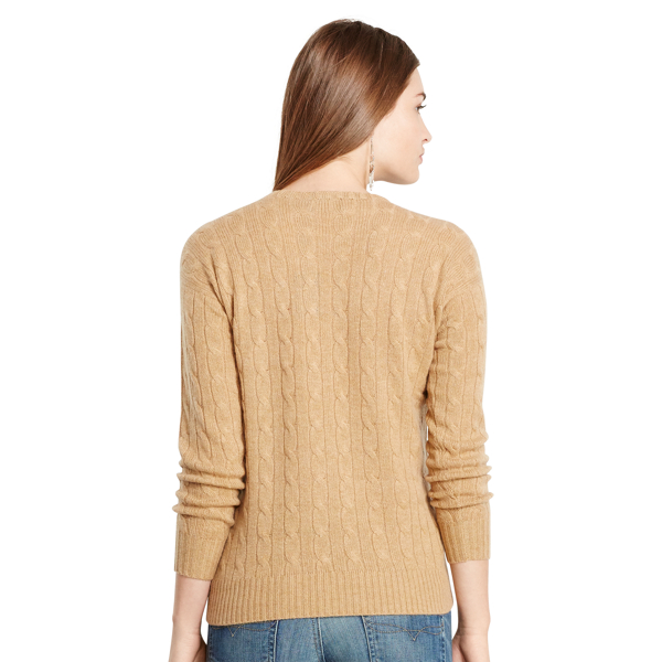 New Camel Melange Classic Cable Cashmere Sweater Polo Ralph Lauren 2