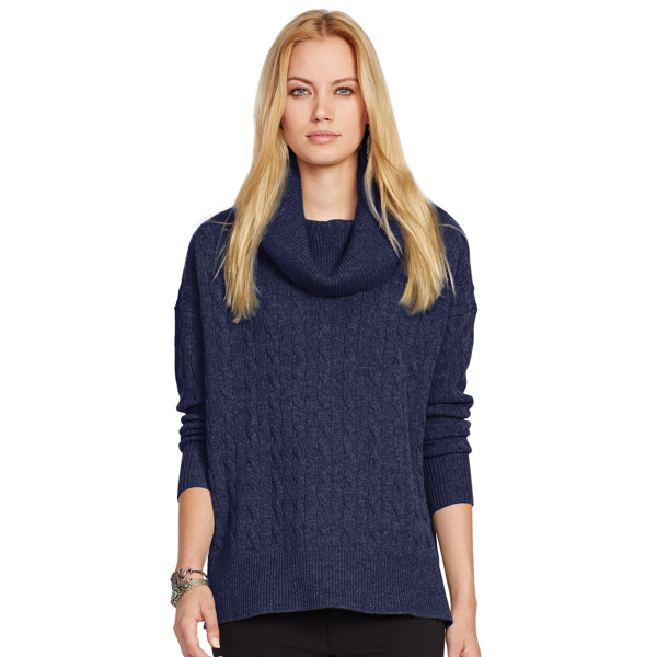 Hunter Navy Cable Wool-Cashmere Turtleneck Polo Ralph Lauren 1