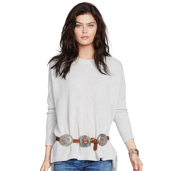 Pearl Grey Waffle-Knit Cashmere Sweater Polo Ralph Lauren 1