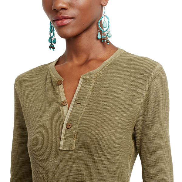 Defender Green Waffle-Knit Henley Shirt Polo Ralph Lauren 3