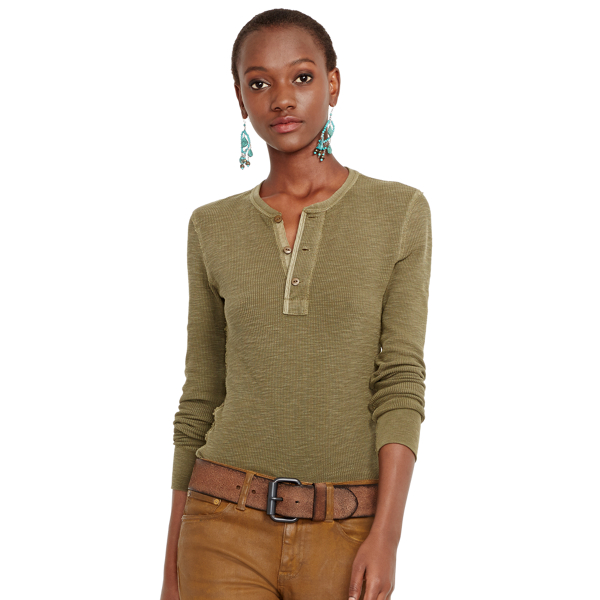 Defender Green Waffle-Knit Henley Shirt Polo Ralph Lauren 1