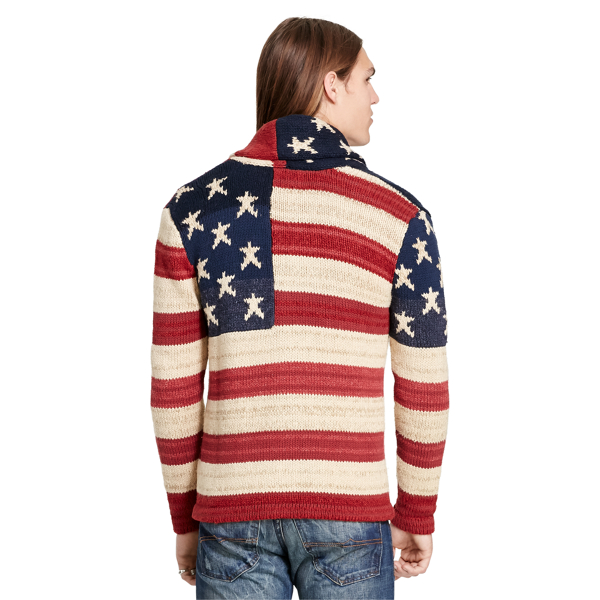 Red/Cream/Blue Flag Shawl-Collar Cardigan Polo Denim & Supply 2