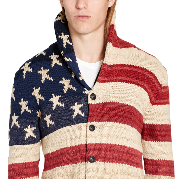 Red/Cream/Blue Flag Shawl-Collar Cardigan Polo Denim & Supply 3