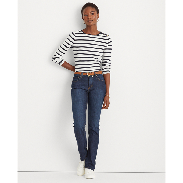 White/Regal Navy Striped Button-Shoulder Top Lauren 4