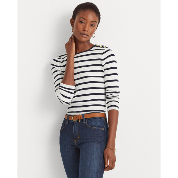Striped Button-Shoulder Top