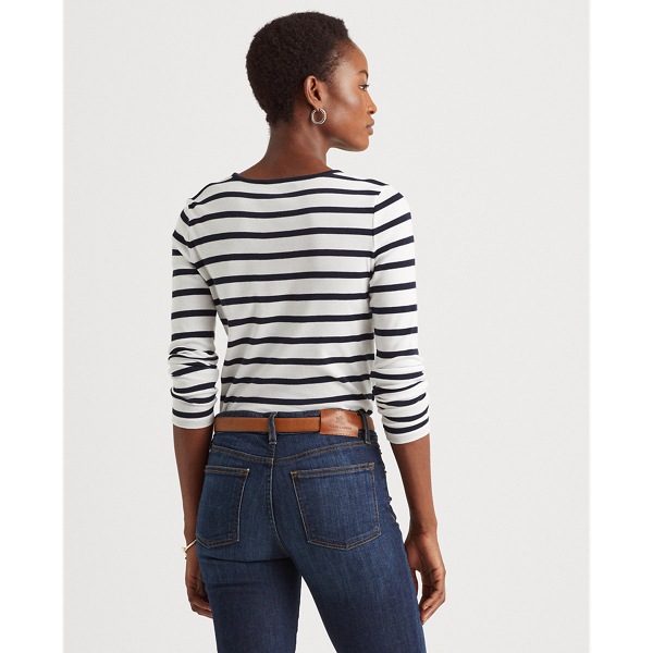 White/Regal Navy Striped Button-Shoulder Top Lauren 5