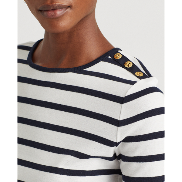 White/Regal Navy Striped Button-Shoulder Top Lauren 6