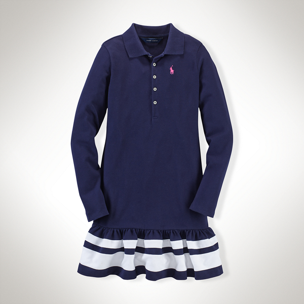 Cruise Navy Long-Sleeved Polo Shirtdress Girls 7-16 1