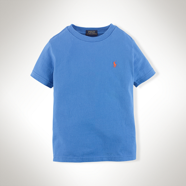 Cyan Blue Solid Cotton Crewneck Tee Boys 2-7 1