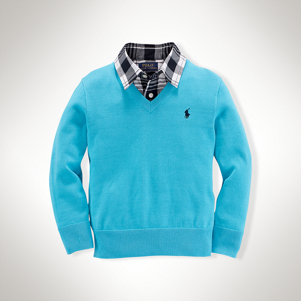 Liquid Blue Cotton V-Neck Pullover Boys 2-7 1