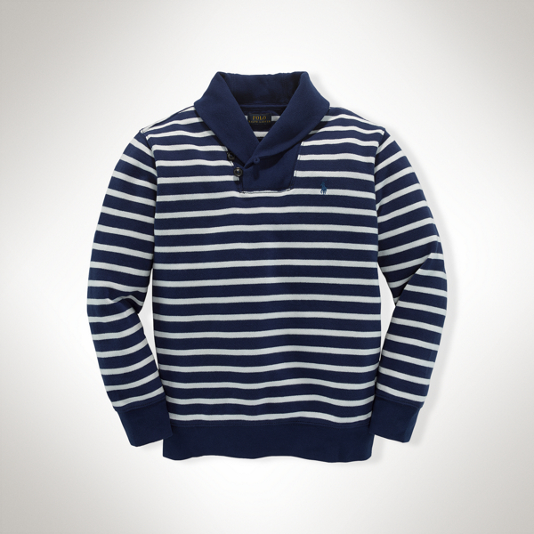 Driver Navy Multi Striped Cotton Shawl Pullover Boys 8-20 2