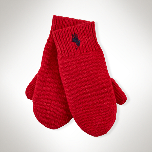 Crimson Red Wool-Cotton Mittens Baby Boy 1