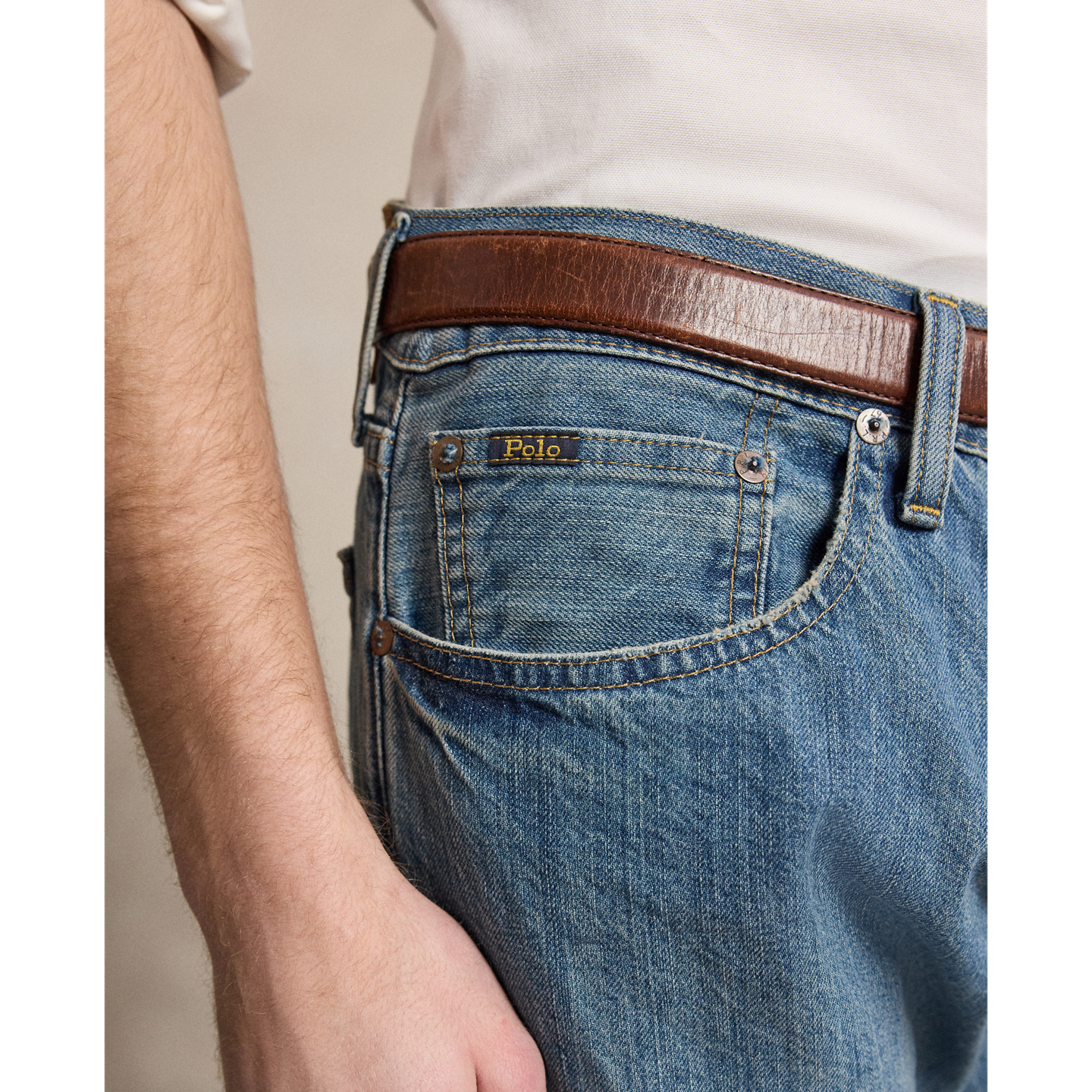 Мужские джинсы Ralph Lauren Hampton Straight Jean, цвет: Средний индиго — фото 4