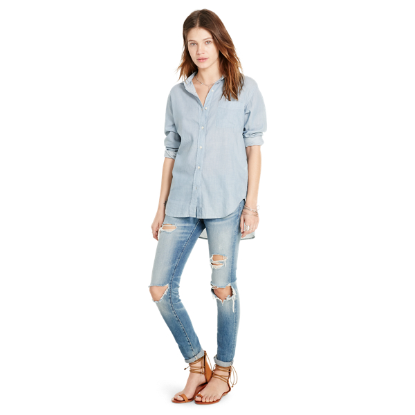 Faded Indigo Cotton Boyfriend Shirt Polo Denim & Supply 5