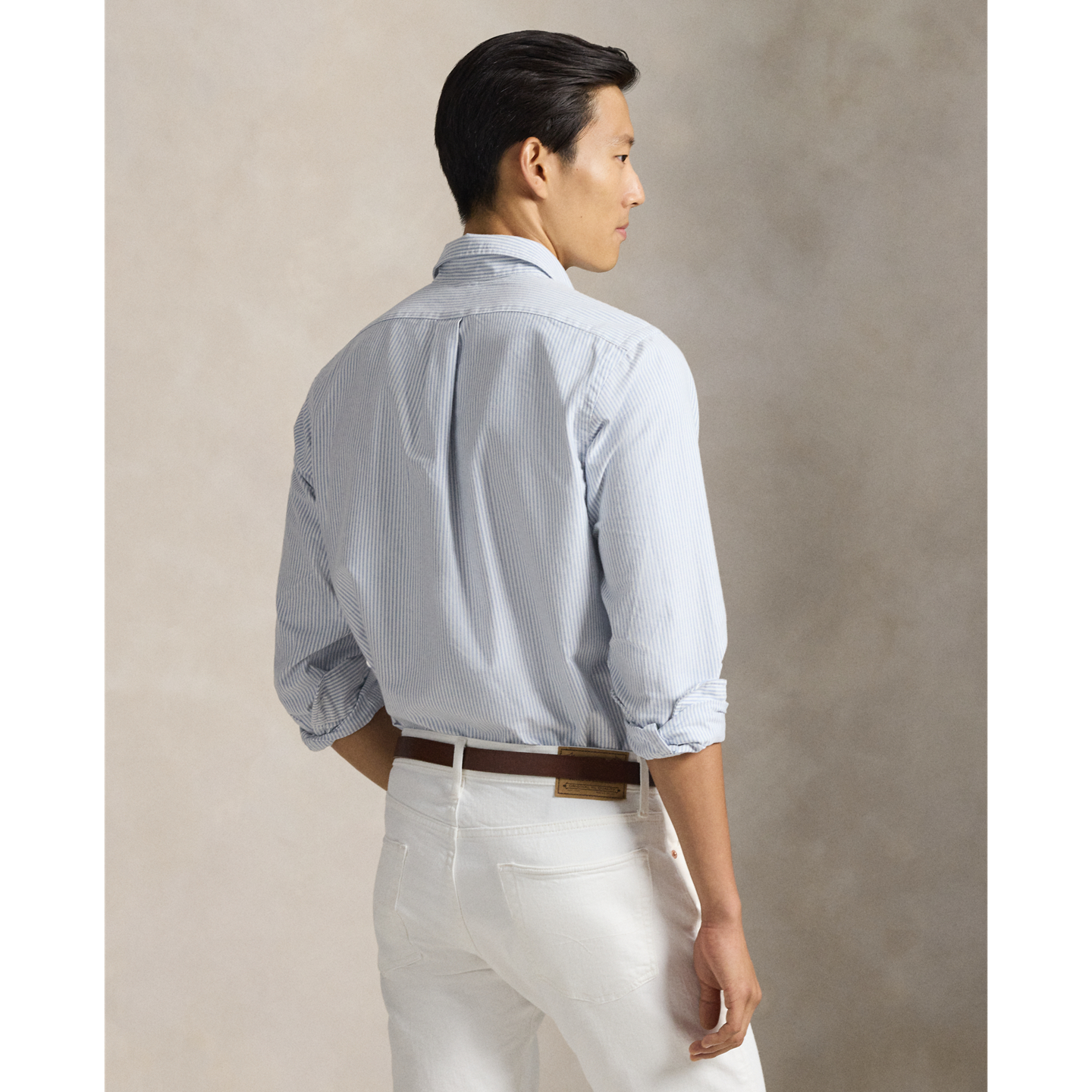 Мужская рубашка Ralph Lauren Striped Oxford Shirt - All Fits, цвет: Синий / Белый — фото 2