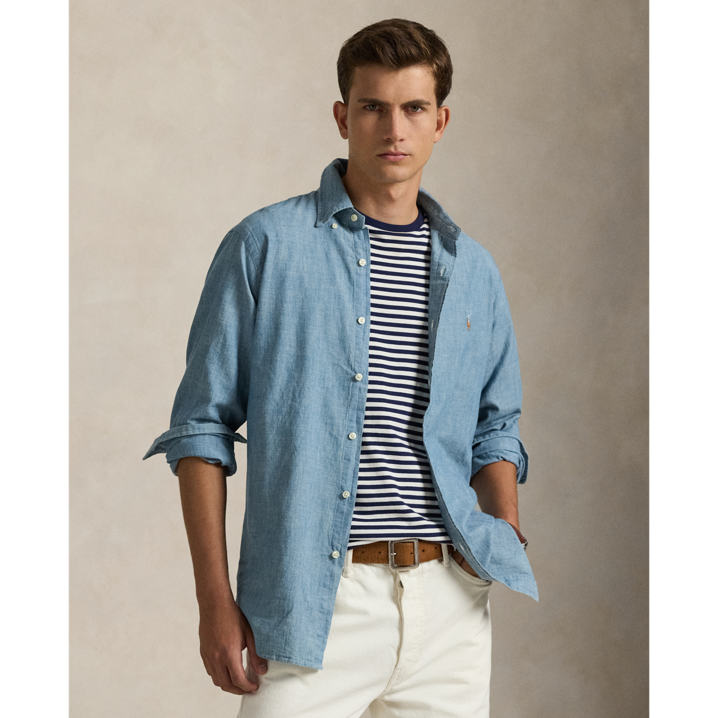 Мужская рубашка Polo Ralph Lauren Classic Fit Indigo Chambray, цвет: Шамбре — фото 5