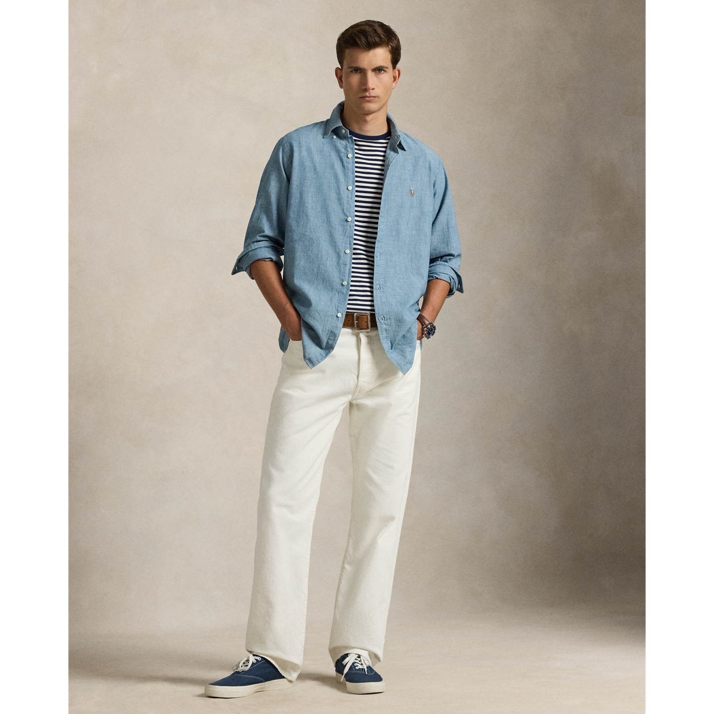 Мужская рубашка Polo Ralph Lauren Classic Fit Indigo Chambray, цвет: Шамбре — фото 1