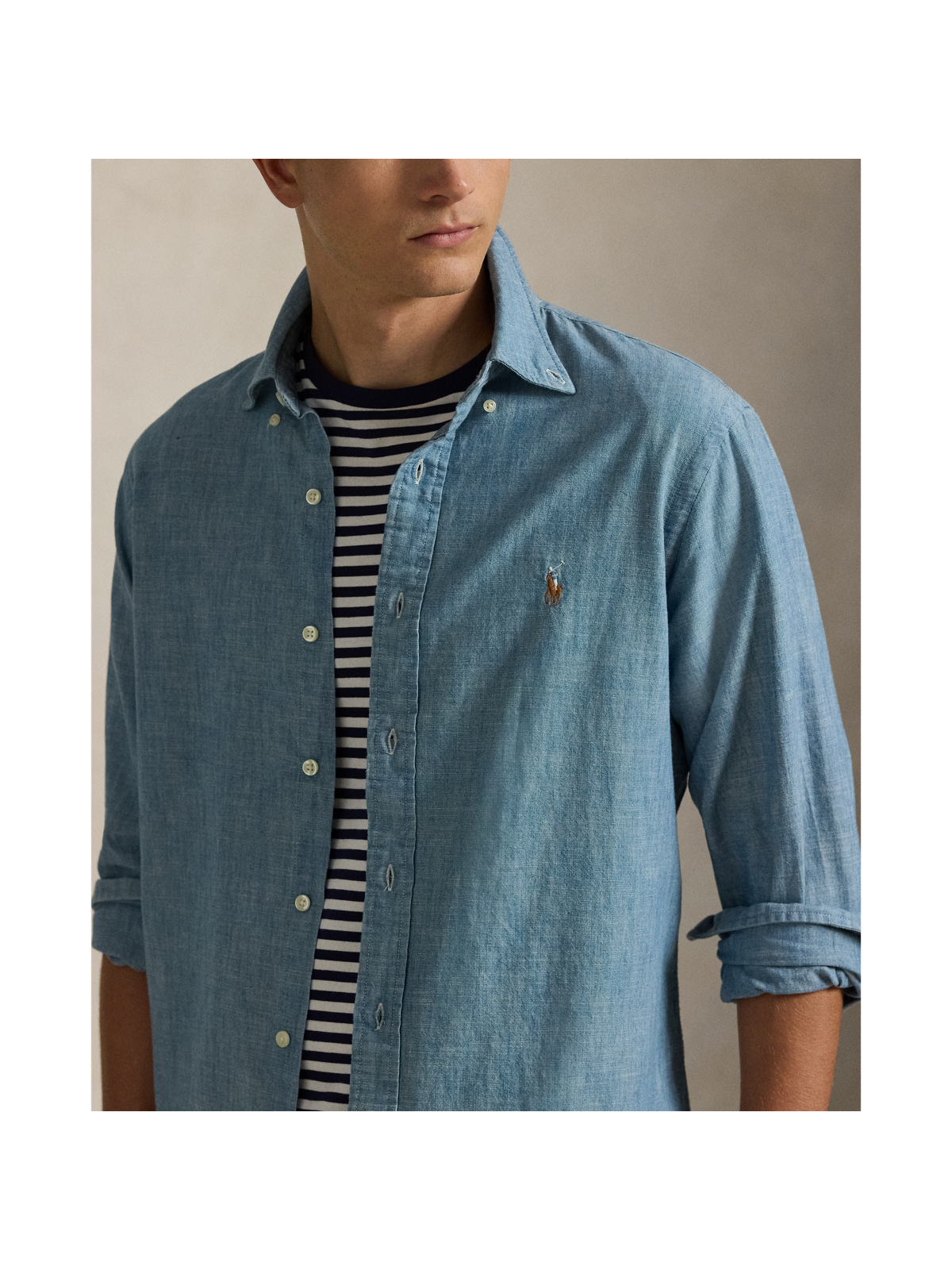 Мужские рубашки Ralph Lauren Classic Fit Indigo Chambray Shirt — фото 3
