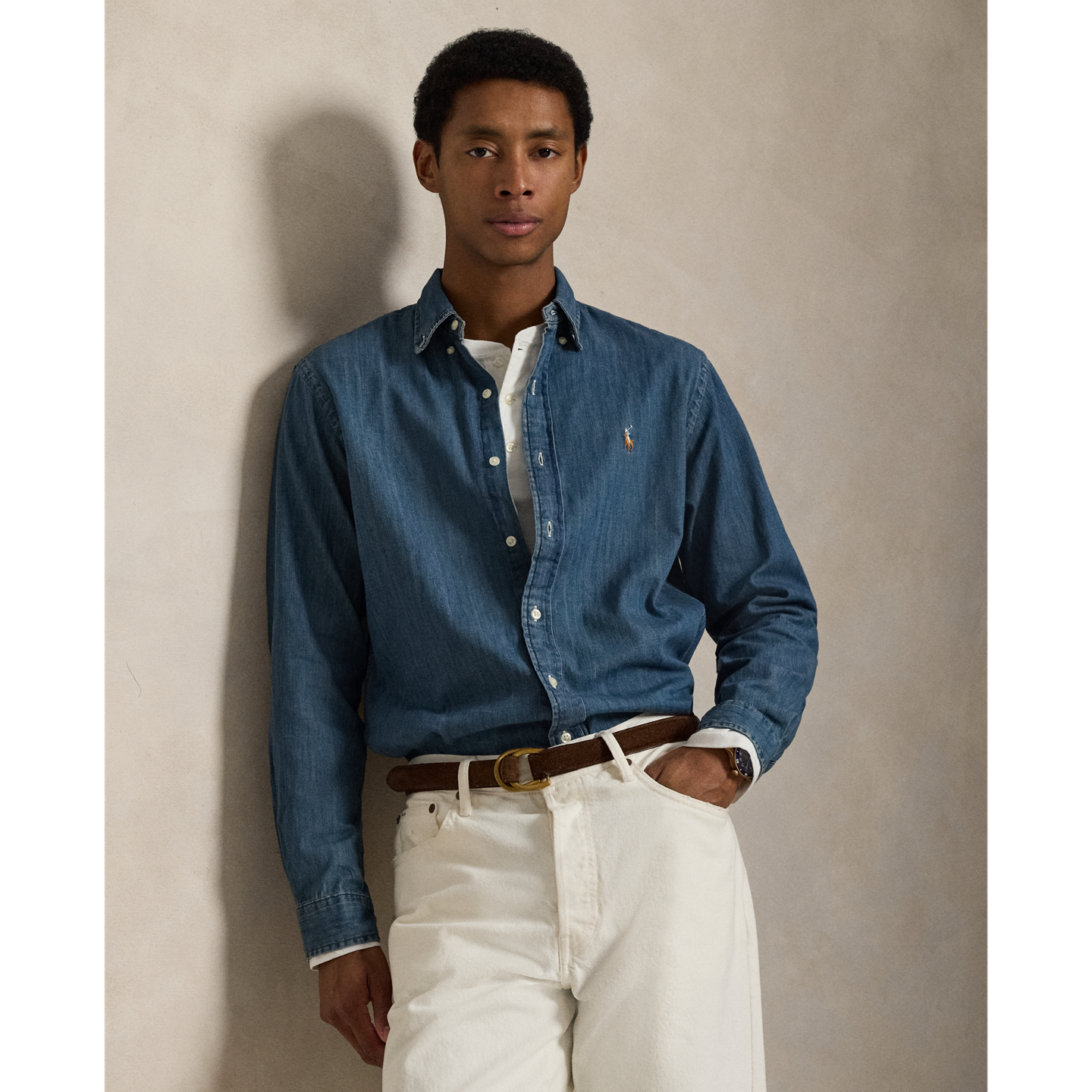 Мужская рубашка Ralph Lauren Classic Fit Denim, цвет: Джинсовый — фото 5