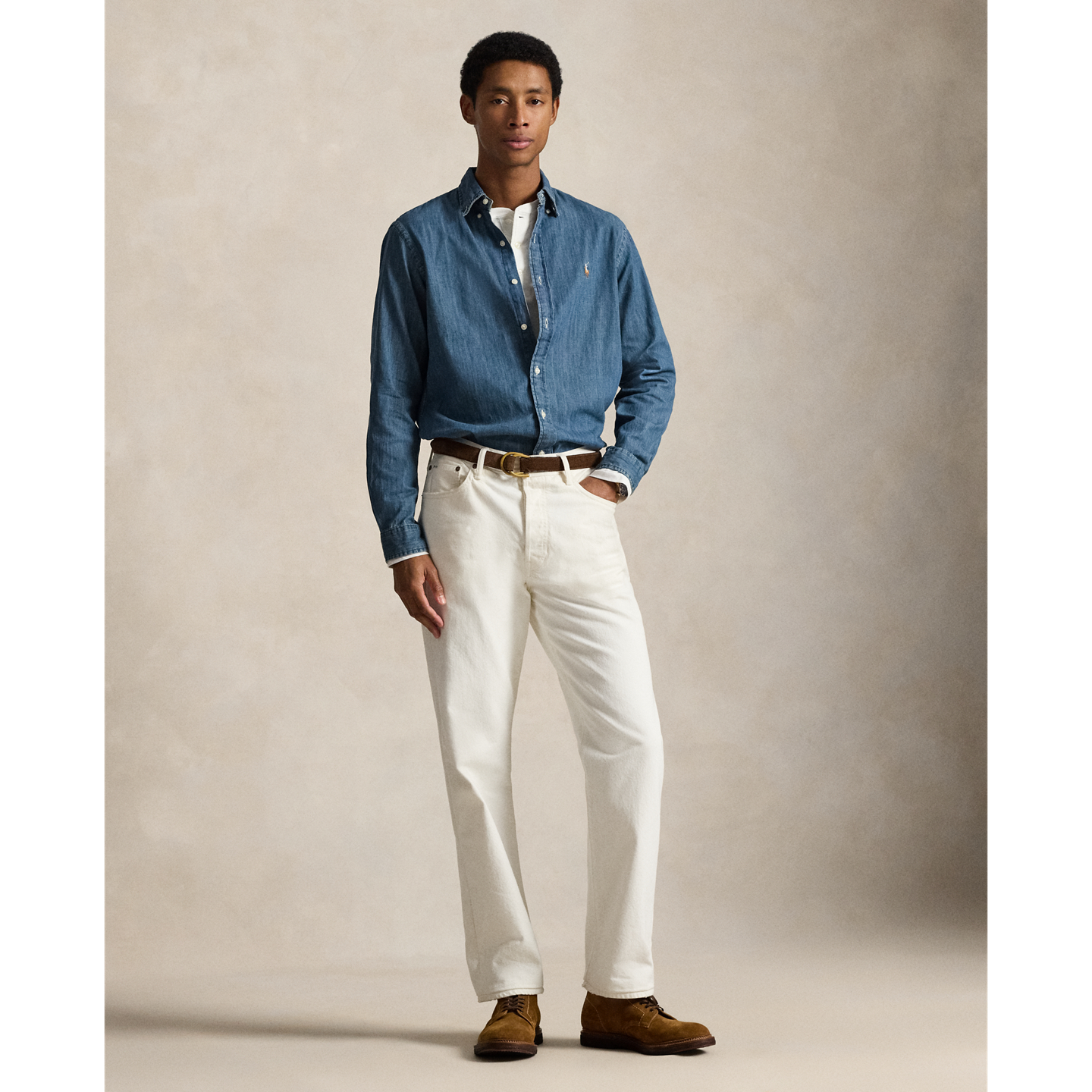 Мужская рубашка Ralph Lauren Classic Fit Denim, цвет: Джинсовый — фото 4