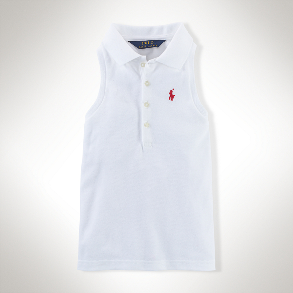 White Cotton Sleeveless Polo Shirt Girls 2-6x 1
