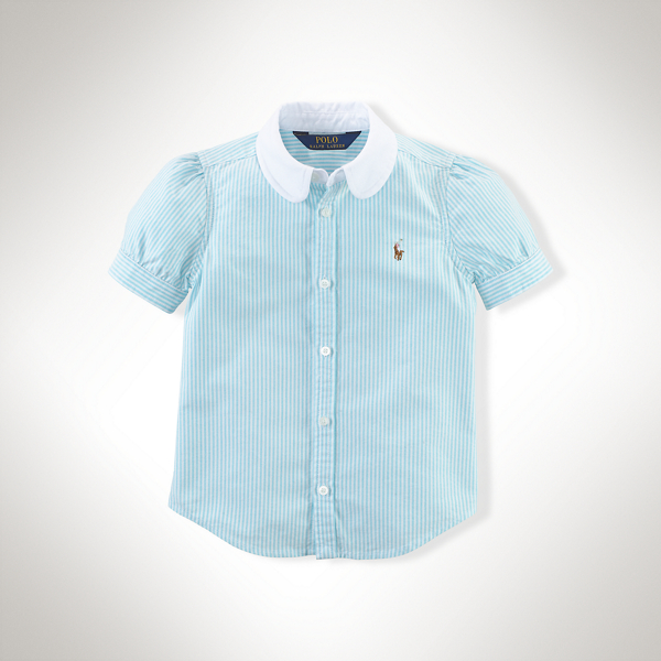Turquoise Multi Striped Cotton Oxford Shirt Girls 2-6x 1