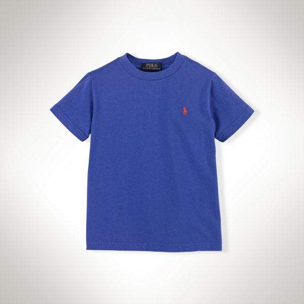 Barclay Blue Solid Cotton Crewneck Tee Boys 2-7 2