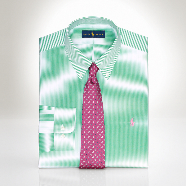 Green/White Striped Cotton Poplin Shirt Polo Ralph Lauren 1