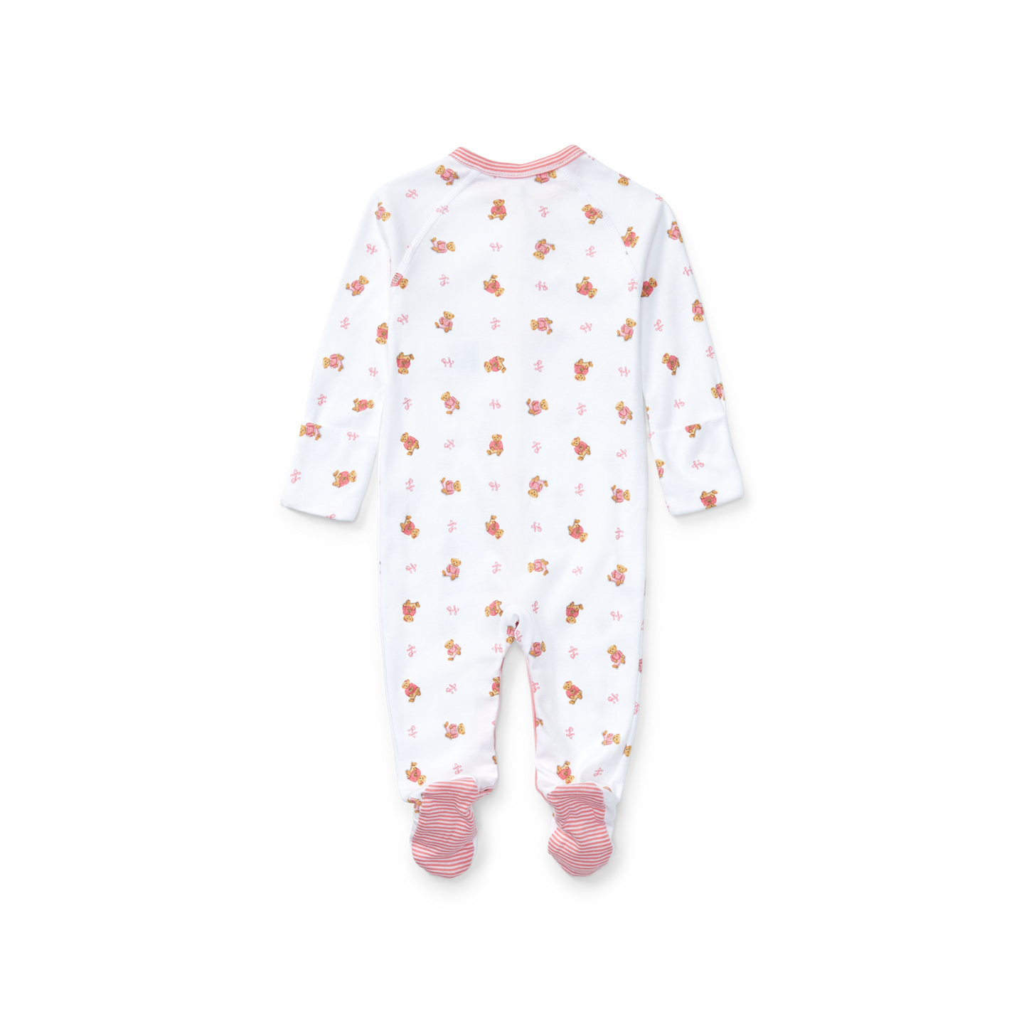 Детский комбинезон Ralph Lauren Polo Bear Cotton Footed Coverall, цвет: Белый разноцветный / Розовый — фото 1