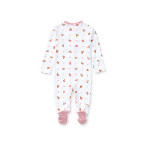 Детский комбинезон Ralph Lauren Polo Bear Cotton Footed Coverall, цвет: Белый разноцветный / Розовый