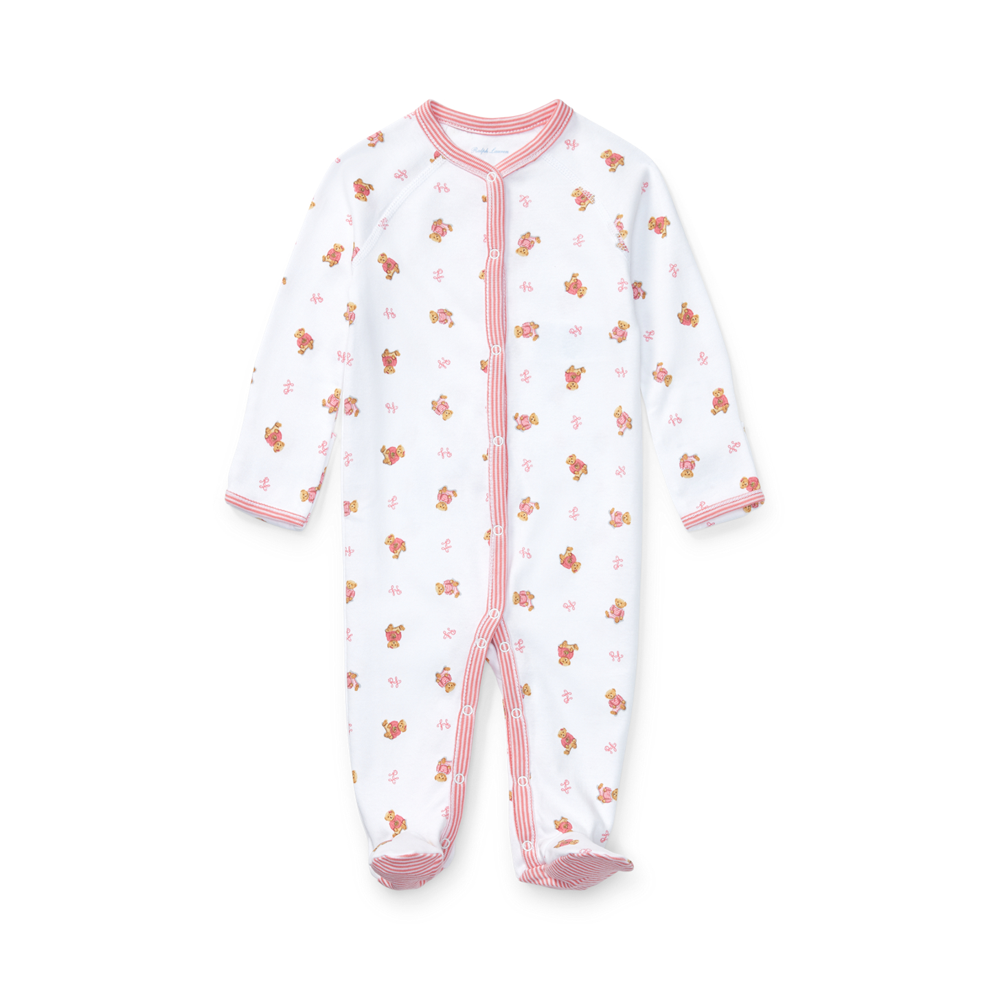 Детский комбинезон Ralph Lauren Polo Bear Cotton Footed Coverall, цвет: Белый разноцветный / Розовый — фото 2