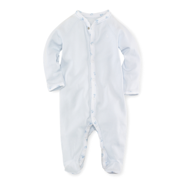 Effen katoenen overall met voetjes Baby Boy in Pearl Blue 3